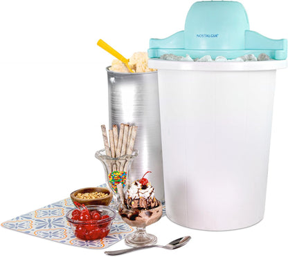 Nostalgia Electric Ice Cream Maker - Old Fashioned Soft Serve Ice Cream Machine Makes Frozen Yogurt or Gelato in Minutes - Fun Kitchen Appliance - Vintage Wooden Style - Light Wood - 4 Quart