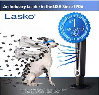 Lasko Oscillating Tower Fan, Remote Control, 3 Speeds, for Bedroom, Kitchen, Office, 36′′, Black