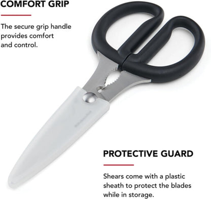 KitchenAid All Purpose Kitchen Shears with Protective Sheath for Everyday use, Dishwasher Safe Stainless Steel Scissors with Comfort Grip, 8.72-Inch, Black