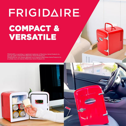 Frigidaire Retro Mini Fridge Cooler, 4L Capacity Chills 6 12oz Cans, 100% Freon-Free & Eco Friendly, Portable Fridge for Car, Office, Bedroom, Dorm Room, or Cabin - 9.84"D x 7.09"W x 10.35"H (Pink)