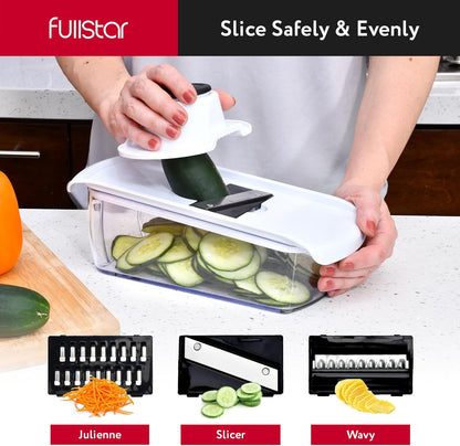 Fullstar Vegetable Chopper - Food Chopper - Onion Chopper - Vegetable Slicer & Spiralizer - Veggie Chopper with Container - Kitchen Gadgets - Home Essentials - Kitchen Accessories (4 in 1, White)