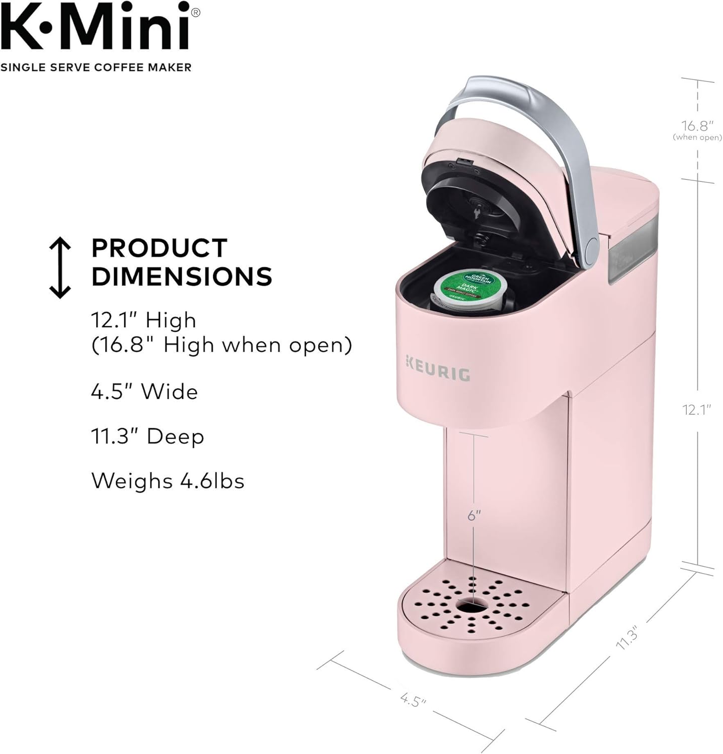 Keurig K-Mini Single Serve K-Cup Pod Coffee Maker, 6 to 12oz Brew size, with Cord Storage, Perfect for Small Spaces, Black