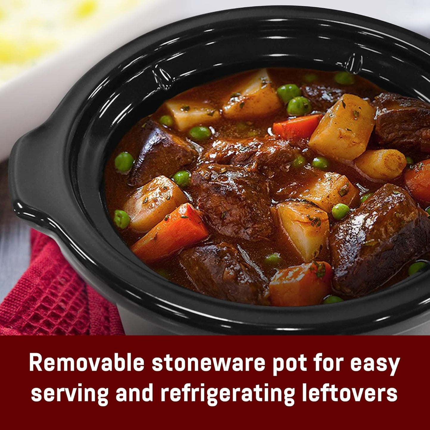 Elite Gourmet MST-250XS Electric Slow Cooker Ceramic Pot, Adjustable Temp, Entrees, Sauces, Stews & Dips, Dishwasher Safe Glass Lid & Crock, 1.5 Quart, Stainless Steel