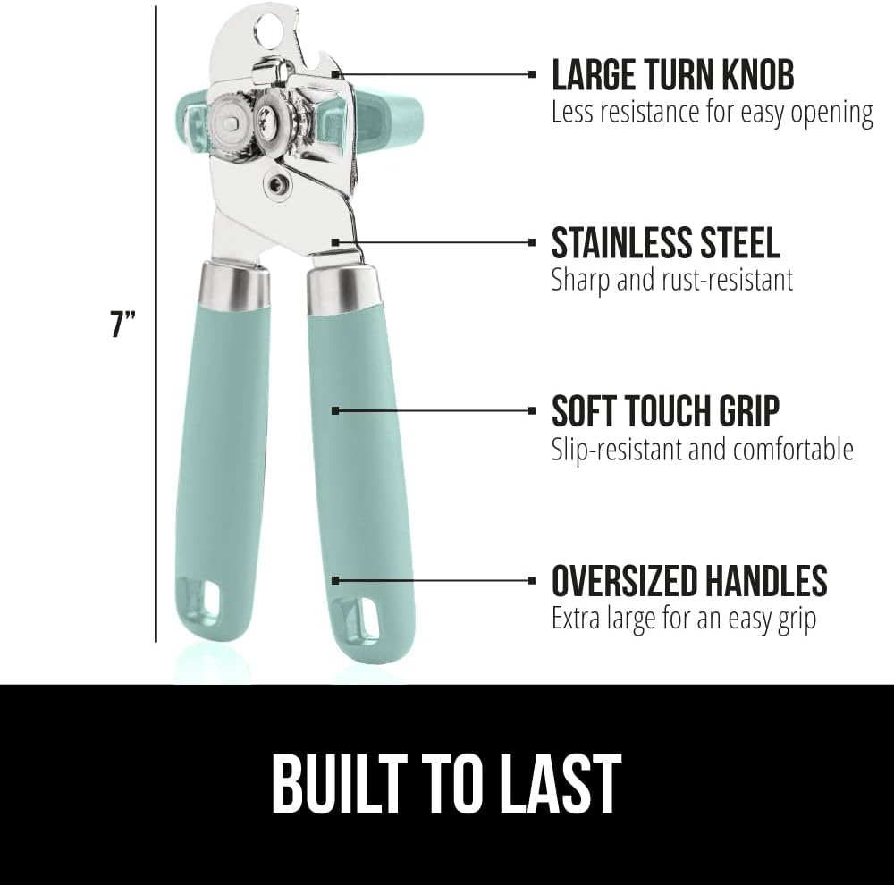 The Original Gorilla Grip Heavy Duty Stainless Steel Smooth Edge Manual Can Opener and Bottle Openers, Soft Handle, Rust Proof Oversized Handheld Easy Turn Knob, Multifunctional Kitchen Tool, Black