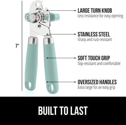 The Original Gorilla Grip Heavy Duty Stainless Steel Smooth Edge Manual Can Opener and Bottle Openers, Soft Handle, Rust Proof Oversized Handheld Easy Turn Knob, Multifunctional Kitchen Tool, Black