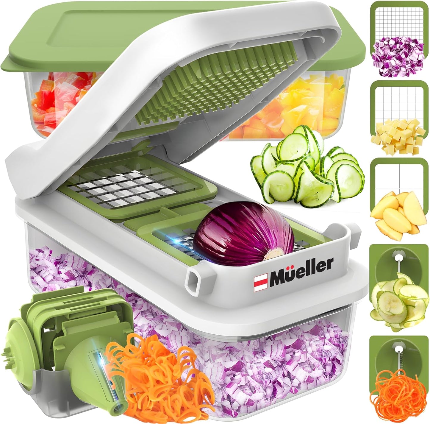 Mueller Pro-Series 10-in-1, 8 Blade Vegetable Chopper, Onion Mincer, Cutter, Dicer, Egg Slicer with Container, French Fry Cutter, Potato Slicer, Home Essentials & Kitchen Gadgets, Salad Chopper