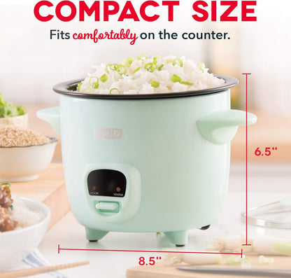 DASH Mini Rice Cooker Steamer with Removable Nonstick Pot, Keep Warm Function & Recipe Guide, .5 Quart, for Soups, Stews, Grains & Oatmeal - Aqua