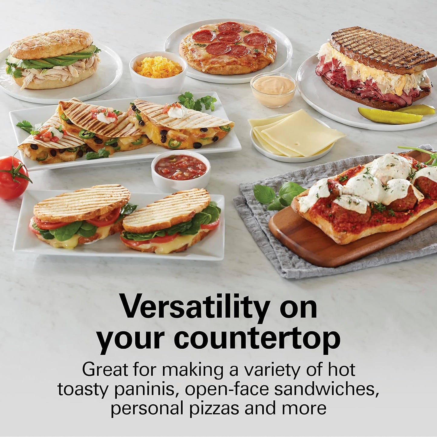 Hamilton Beach Panini Press Sandwich Maker & Electric Indoor Grill with Locking Lid, Opens 180 Degrees for any Thickness for Quesadillas, Burgers & More, Nonstick 8" x 10" Grids, Chrome (25460AG)
