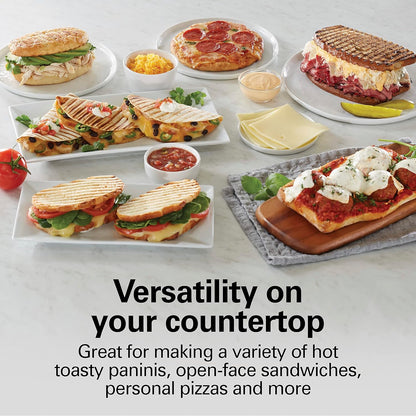 Hamilton Beach Panini Press Sandwich Maker & Electric Indoor Grill with Locking Lid, Opens 180 Degrees for any Thickness for Quesadillas, Burgers & More, Nonstick 8" x 10" Grids, Chrome (25460AG)