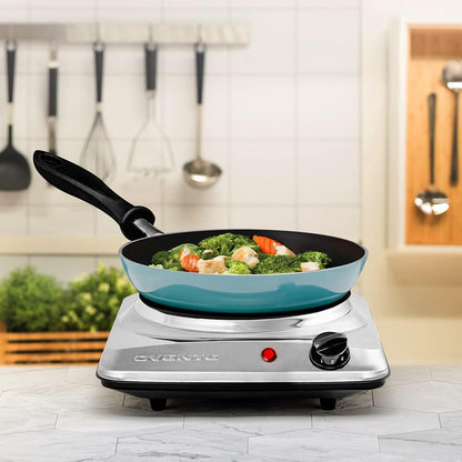 OVENTE Electric Countertop Double Burner, 1700W Cooktop with 7.25" and 6.10" Cast Iron Hot Plates, Temperature Control, Portable Cooking Stove and Easy to Clean Stainless Steel Base, Black BGS102B