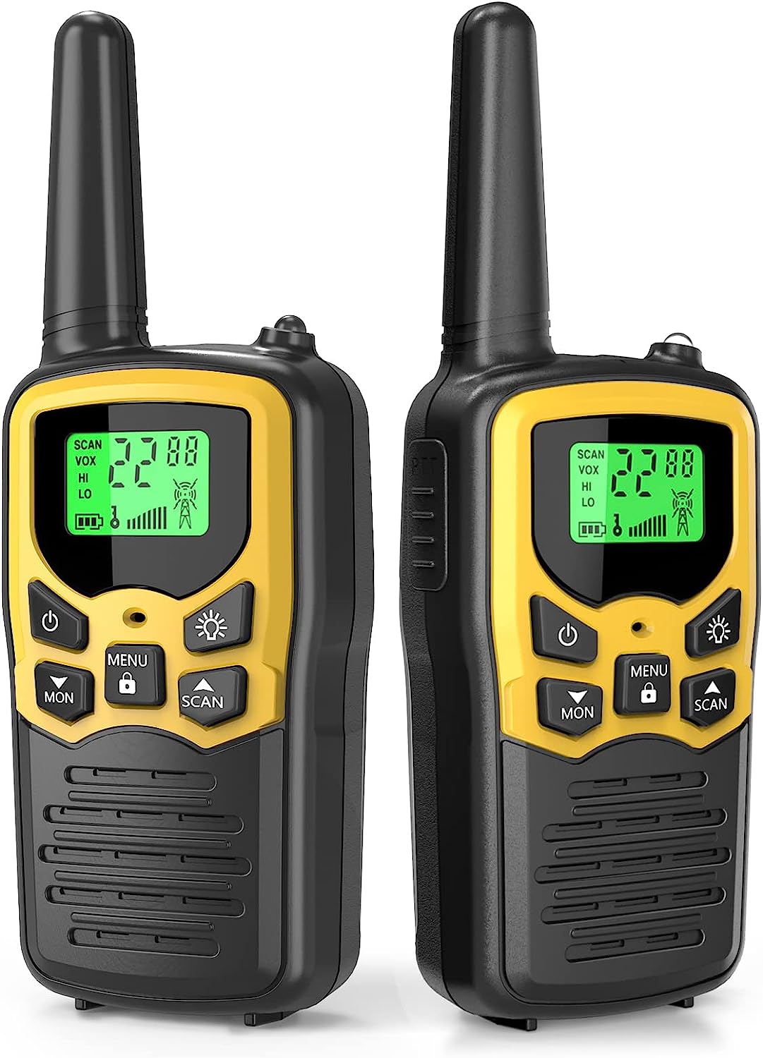 Walkie Talkies, MOICO Long Range Walkie Talkies for Adults with 22 FRS Channels, Family Walkie Talkie with LED Flashlight VOX LCD Display for Hiking Camping Trip (Orange 2 Pack)