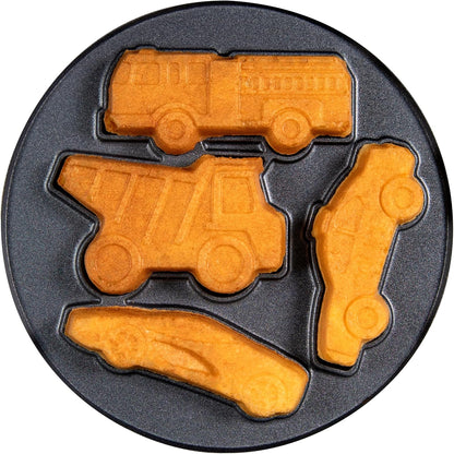 Nostalgia MyMini Cars and Trucks Shape Electric Waffle Maker, 5-Inch Non-Stick Griddle for Waffles, Hash Browns, Eggs, and More, Yellow