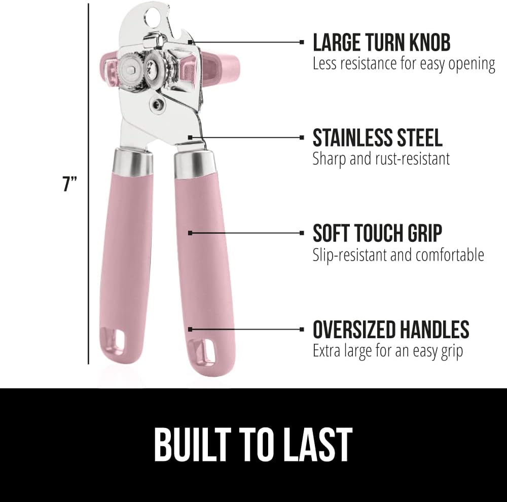 The Original Gorilla Grip Heavy Duty Stainless Steel Smooth Edge Manual Can Opener and Bottle Openers, Soft Handle, Rust Proof Oversized Handheld Easy Turn Knob, Multifunctional Kitchen Tool, Black