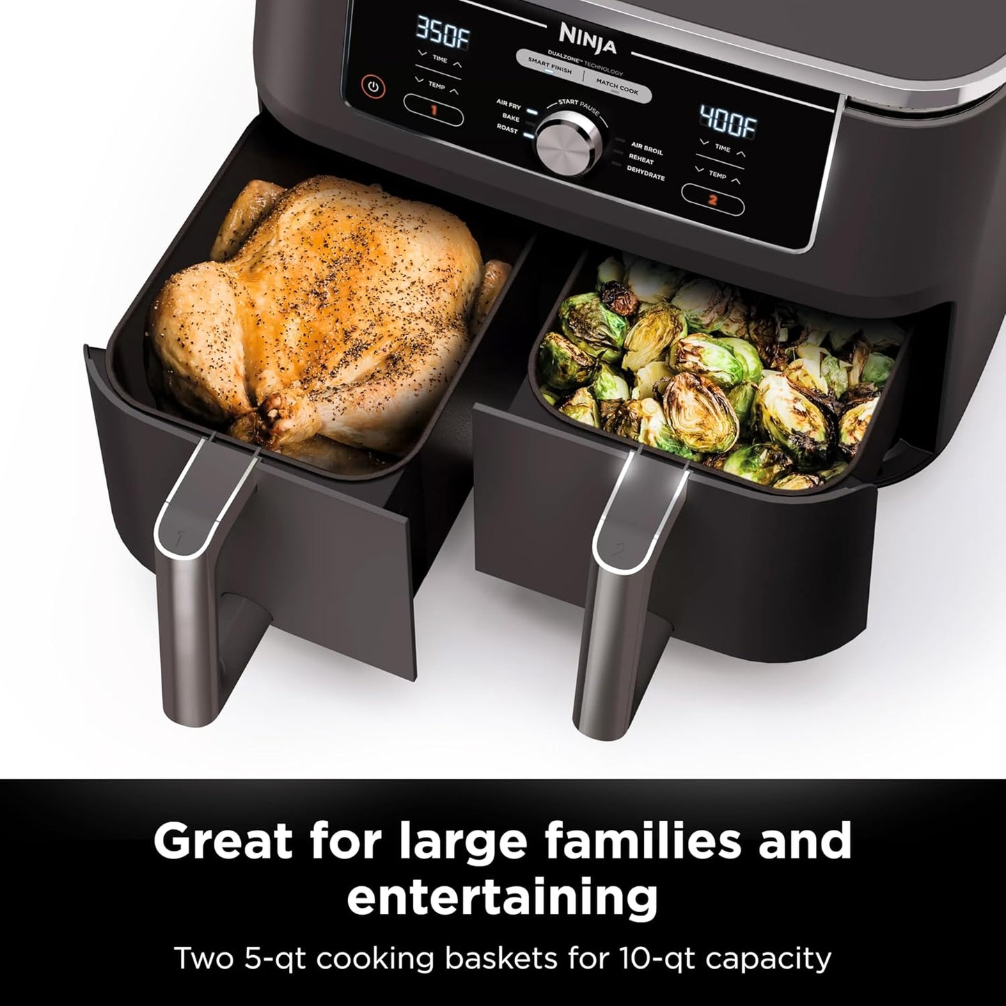 Ninja Air Fryer, Thermometer, Roast, Bake, Air Fry, Crisps, Broil, Reheats, Keep Warm, 10-in-1, Fries, Frozen Food, Veggies, and Meat, Quick Meals, Healthy Meals, Less Oil, 10 QT, Grey, DZ550