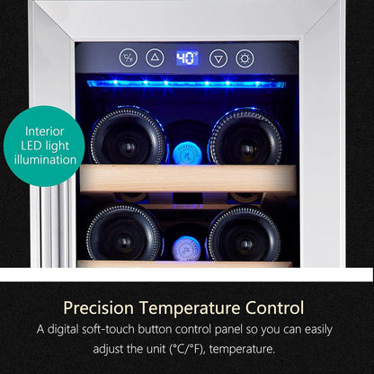 Kalamera 24 inch Wine Cooler, 46 Bottle - Dual Zone Built-in or Freestanding Fridge with Stainless Steel Reversible Glass Door, for Home, Kitchen, or Office.