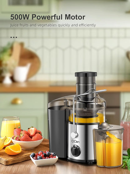 Qcen Juicer Machine, 800W Centrifugal Juicer Extractor with Wide Mouth 3” Feed Chute for Fruit Vegetable, Easy to Clean, Stainless Steel, BPA-free (Black)
