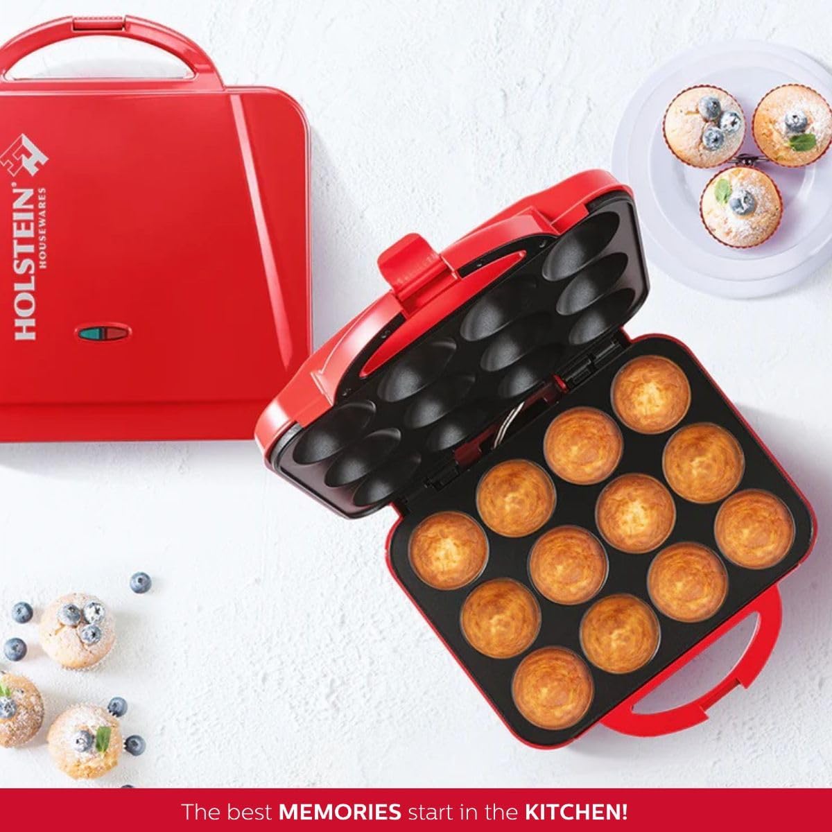 Holstein Housewares Non-Stick Cupcake Maker, Teal - Makes 6 Cupcakes, Muffins, Cinnamon Buns - Birthdays, Holidays, and More