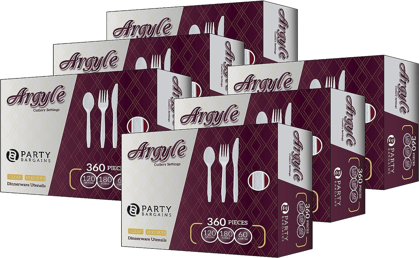 Party Bargains Disposable Cutlery set, SAPPHIRE Design, Clear Color, 360 Pieces: 180 Forks, 120 Spoons, 60 Knives
