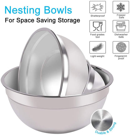 Hand Mixer Mixing Bowls Set, Upgrade 5-Speeds Handheld Mixers with 5 Nesting Stainless Steel Mixing Bowl, Measuring Cups and Spoons Whisk Blender Kitchen Cooking Baking Supplies For Beginner
