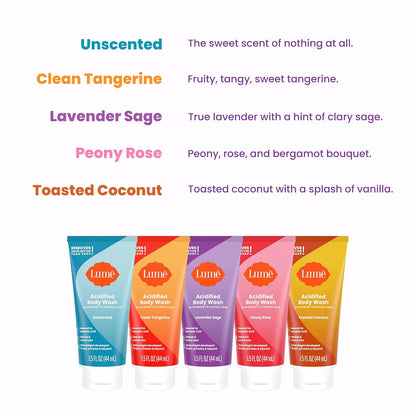Lume Acidified Body Wash - 24 Hour Odor Control - Removes Odor Better than Soap - Moisturizing Formula - Formulated Without SLS or Parabens - OB/GYN Developed - 8.5 ounce (Peony Rose)