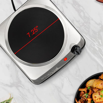 OVENTE Electric Countertop Double Burner, 1700W Cooktop with 7.25" and 6.10" Cast Iron Hot Plates, Temperature Control, Portable Cooking Stove and Easy to Clean Stainless Steel Base, Black BGS102B