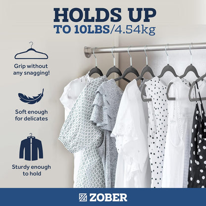Zober Velvet Hangers 50 Pack - Heavy Duty Black Hangers for Coats, Pants & Dress Clothes - Non Slip Clothes Hanger Set - Space Saving Felt Hangers for Clothing