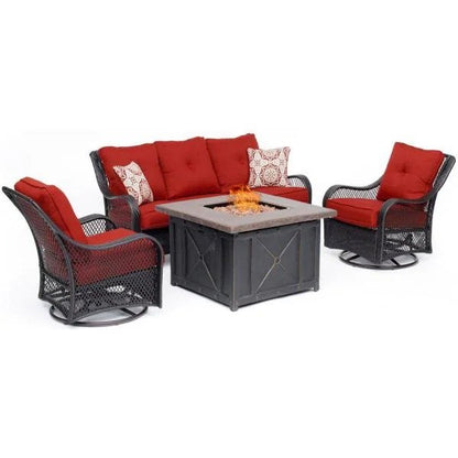 [Copy]4-Piece Woven Steel Patio Fire pit Seating Set with Sahara Sand Cushions, Sofa, Swivel Gliders and Fire pit