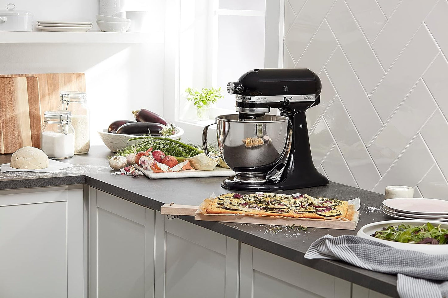 KitchenAid Artisan Series 5 Quart Tilt Head Stand Mixer with Pouring Shield KSM150PS, Removable bowl, Aqua Sky