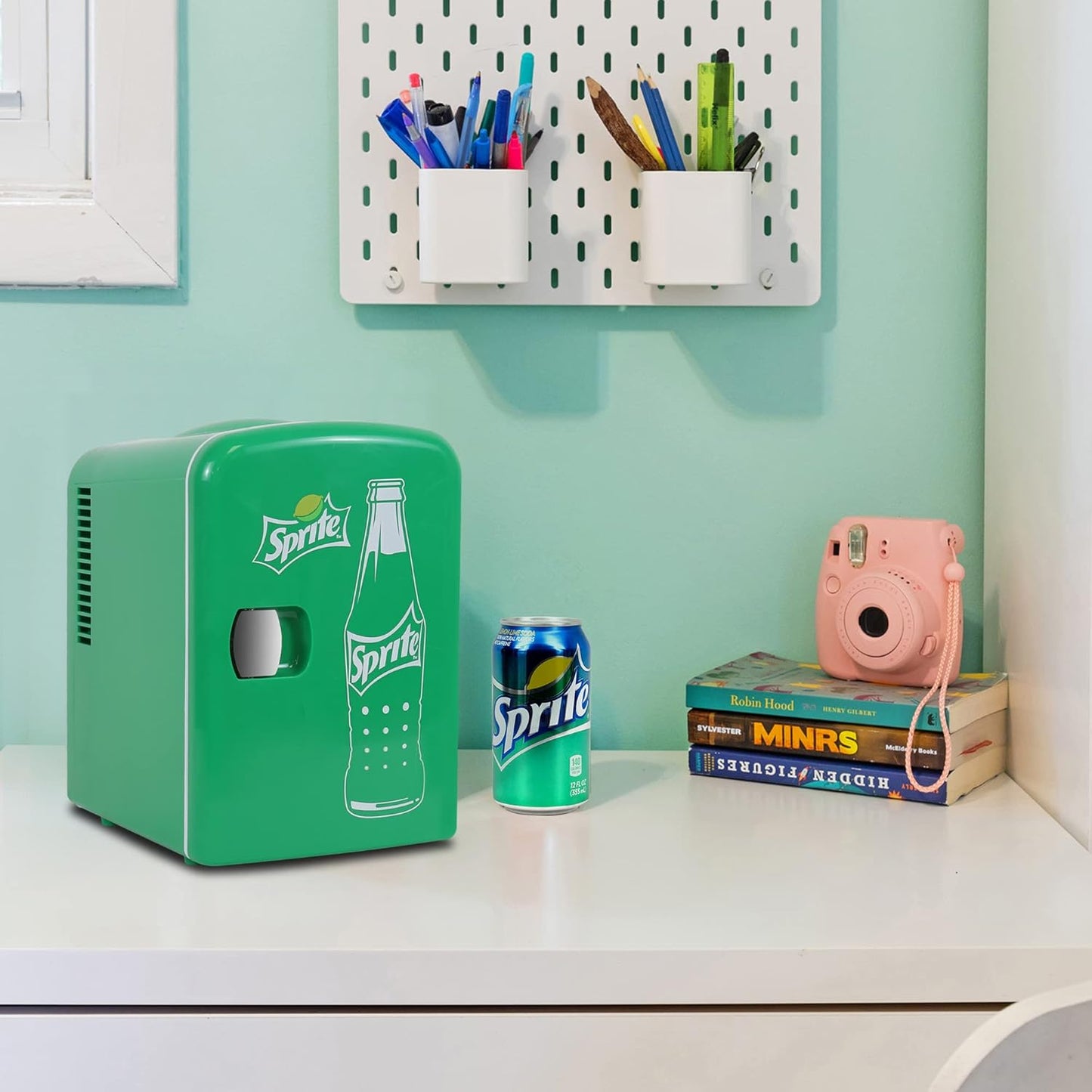 Coca-Cola Classic Coke Bottle 4L Mini Fridge w/ 12V DC and 110V AC Cords, 6 Can Portable Cooler, Personal Travel Refrigerator for Snacks Lunch Drinks Cosmetics, Desk Home Office Dorm, Red