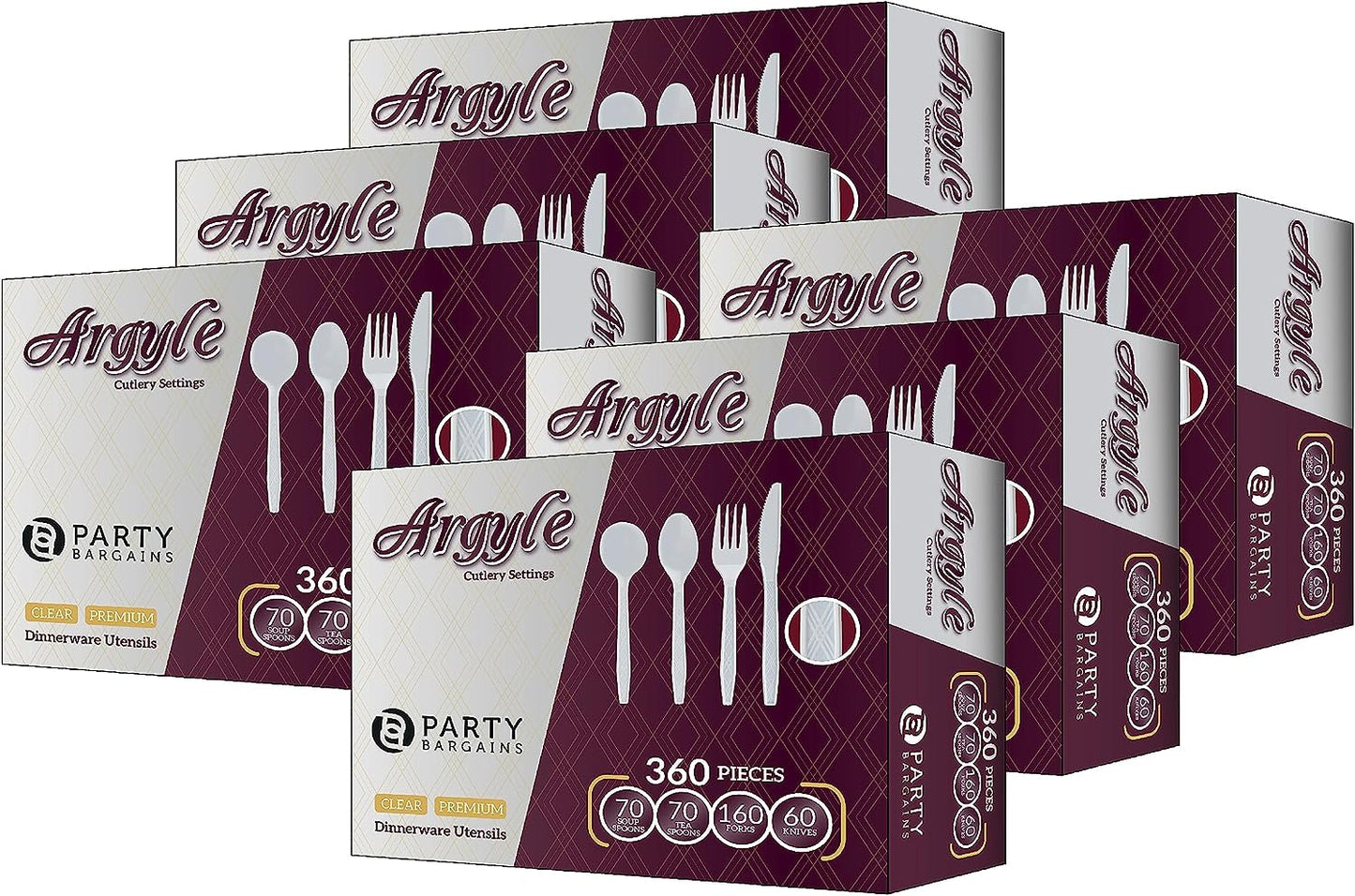 Party Bargains Disposable Cutlery set, SAPPHIRE Design, Clear Color, 360 Pieces: 180 Forks, 120 Spoons, 60 Knives