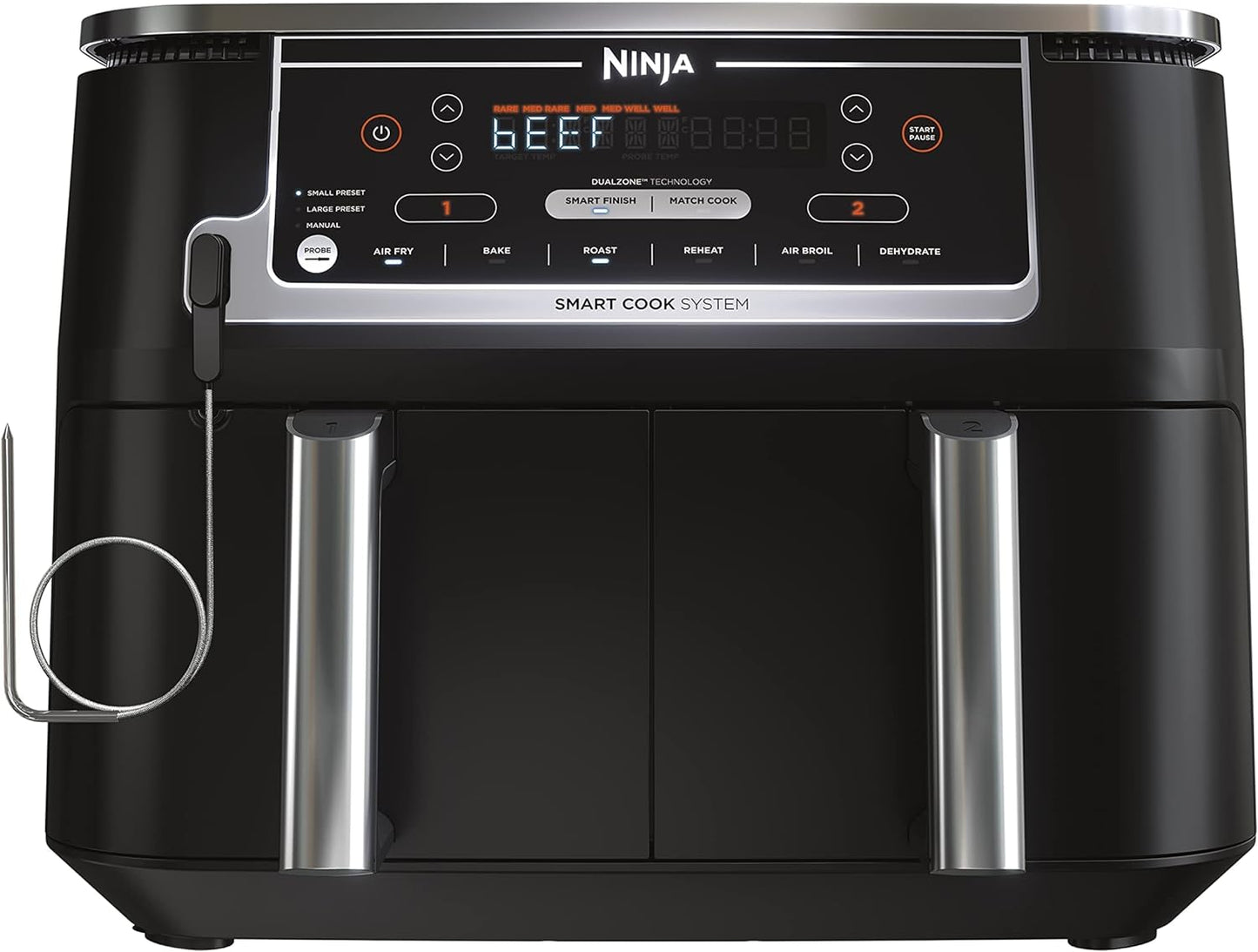 Ninja Air Fryer, Thermometer, Roast, Bake, Air Fry, Crisps, Broil, Reheats, Keep Warm, 10-in-1, Fries, Frozen Food, Veggies, and Meat, Quick Meals, Healthy Meals, Less Oil, 10 QT, Grey, DZ550