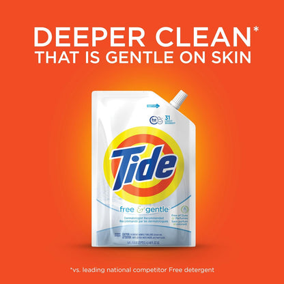 Tide Free & Gentle Laundry Detergent Liquid, HE Compatible, 100 Loads, 132 fl oz Hypoallergenic Laundry Detergent for Sensitive Skin