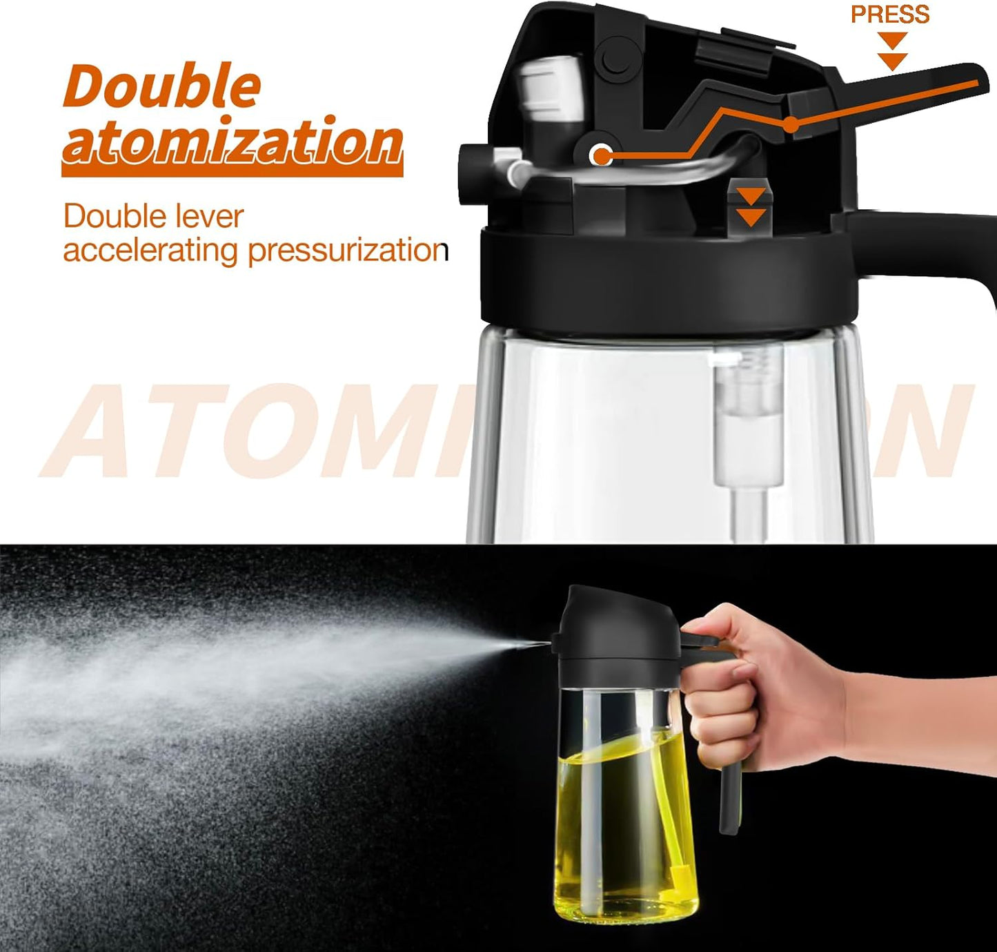 YARRAMATE Oil Sprayer for Cooking, 2 in 1 Olive Oil Dispenser Bottle for Kitchen, 16oz/470ml Premium Glass Oil Bottle, Food-grade Oil Mister for Air Fryer, Salad, Frying, BBQ (Creamy White)