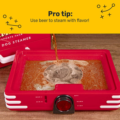 Nostalgia Extra Large Diner-Style Coca-Cola Hot Dog Steamer and Bun Warmer, 24 Hot Dog and 12 Bun Capacity, Steam Bratwursts, Sausages, Vegetables, Fish, Dumplings, Red