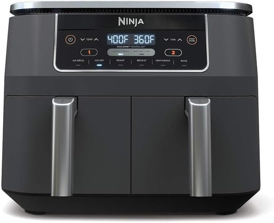 Ninja Air Fryer, Thermometer, Roast, Bake, Air Fry, Crisps, Broil, Reheats, Keep Warm, 10-in-1, Fries, Frozen Food, Veggies, and Meat, Quick Meals, Healthy Meals, Less Oil, 10 QT, Grey, DZ550