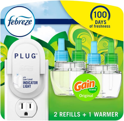 Febreze Plug in Air Fresheners, Gain Original Scent, Odor Eliminator for Strong Odors, Scented Oil Refill (3 Count)