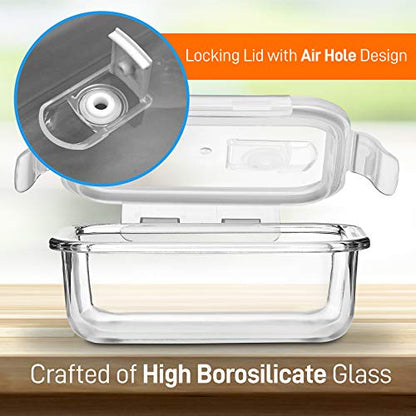 Superior Glass Food Storage Containers - 10 Piece Stackable Glass -Newly, BPA-Free 100% Leakproof Locking Lids w/ Air Hole - Freezer-to-Oven-Safe -NutriChef NCCLX5