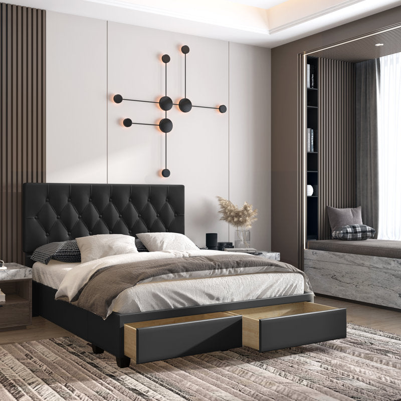 Verona Faux Leather Upholstered Tufted Platform Storage Bed Frame - Black