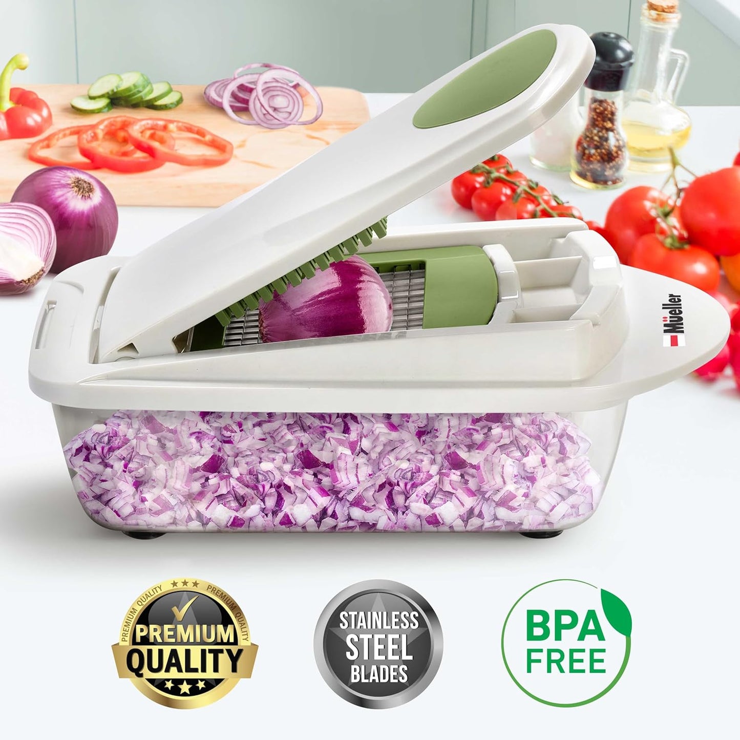 Mueller Pro-Series 10-in-1, 8 Blade Vegetable Chopper, Onion Mincer, Cutter, Dicer, Egg Slicer with Container, French Fry Cutter, Potato Slicer, Home Essentials & Kitchen Gadgets, Salad Chopper