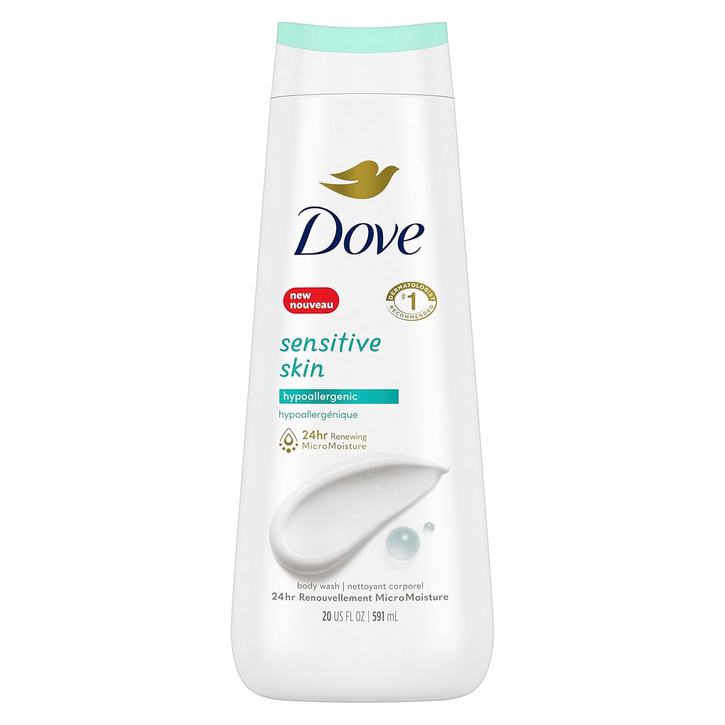 Dove Body Wash 3 Count with Pump Sensitive Skin Hypoallergenic, Paraben-Free, Sulfate-Free, Cruelty-Free, Moisturizing Skin Cleanser Effectively Washes Away Bacteria While Nourishing Skin 30.6 oz