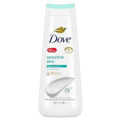 Dove Body Wash 3 Count with Pump Sensitive Skin Hypoallergenic, Paraben-Free, Sulfate-Free, Cruelty-Free, Moisturizing Skin Cleanser Effectively Washes Away Bacteria While Nourishing Skin 30.6 oz