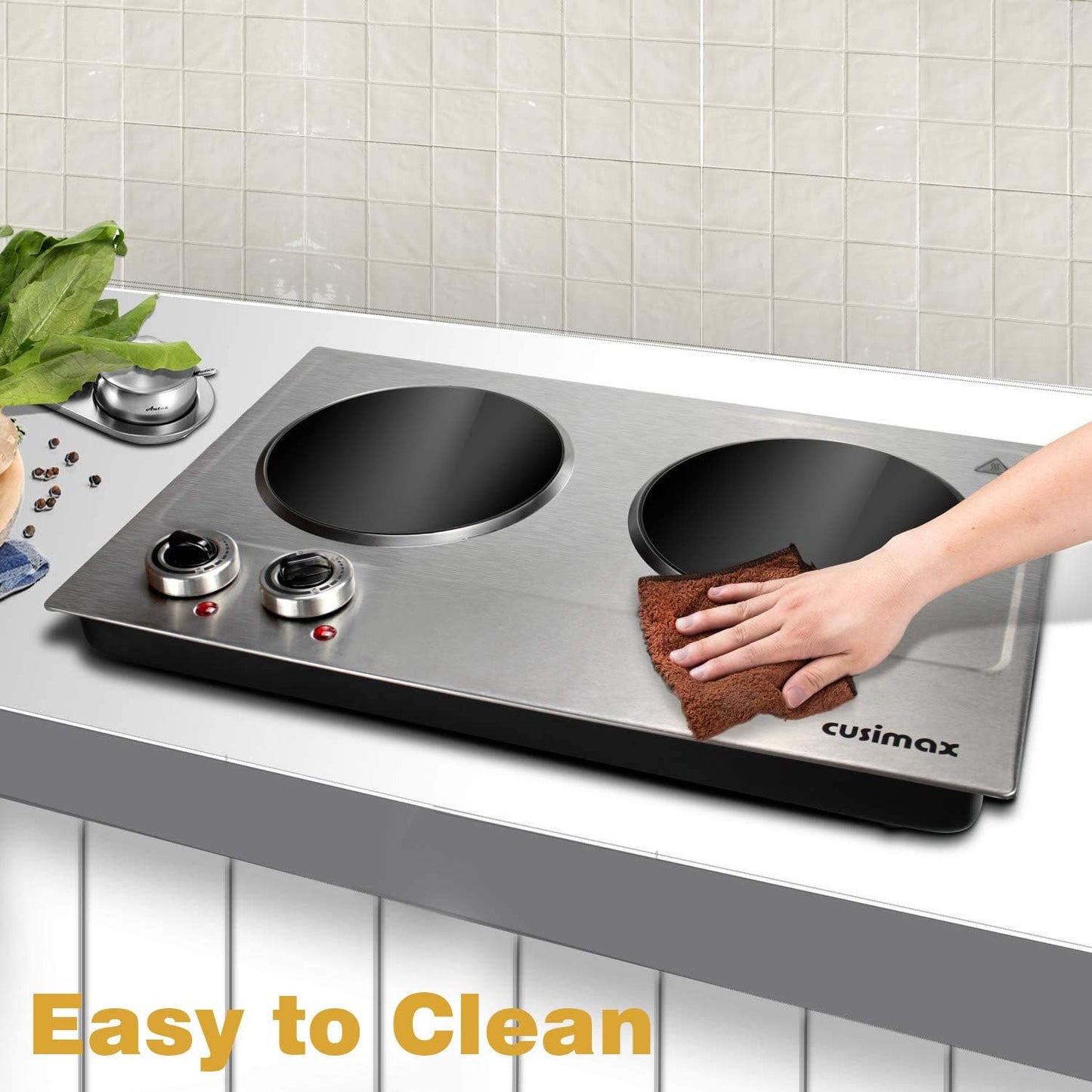 CUSIMAX Electric Hot Plate for Cooking Portable Single Burner 1500W Cast Iron hot plates Heat-up in Seconds Adjustable Temperature Control Stainless Steel Non-Slip Rubber Feet Upgraded Version B101
