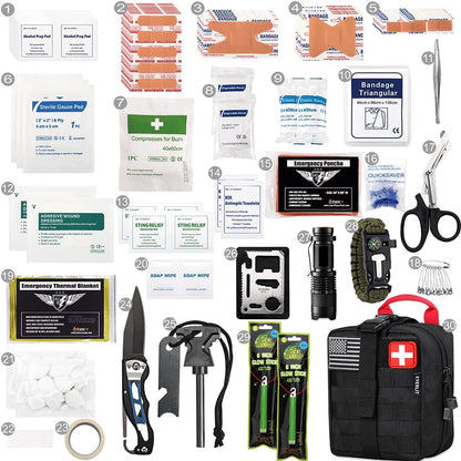 EVERLIT 250 Pieces Survival First Aid Kit IFAK EMT Molle Pouch Survival Kit Outdoor Gear Emergency Kits Trauma Bag for Camping Boat Hunting Hiking Home Car Earthquake and Adventures
