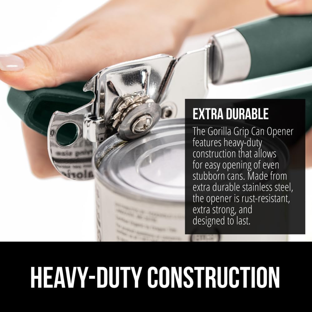 The Original Gorilla Grip Heavy Duty Stainless Steel Smooth Edge Manual Can Opener and Bottle Openers, Soft Handle, Rust Proof Oversized Handheld Easy Turn Knob, Multifunctional Kitchen Tool, Black
