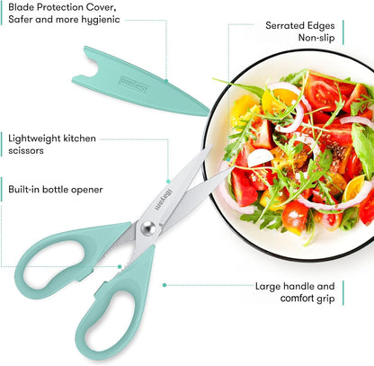 iBayam Kitchen Scissors All Purpose Heavy Duty Meat Poultry Shears, Dishwasher Safe Food Cooking Scissors Stainless Steel Utility Scissors, 2-Pack (Black Red, Black Gray)