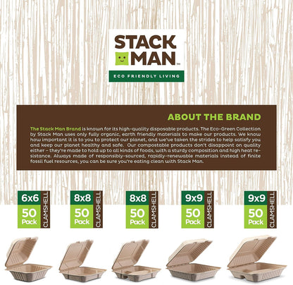 Paper Plates, 100% Compostable Heavy Duty Disposable Plate - [125-Pack] - {PFAS-Free} - {BPI Certified} - [9 Inch] Eco-Friendly, Biodegradable Bagasse Natural Brown 9" Dinner Plates - By Stack Man