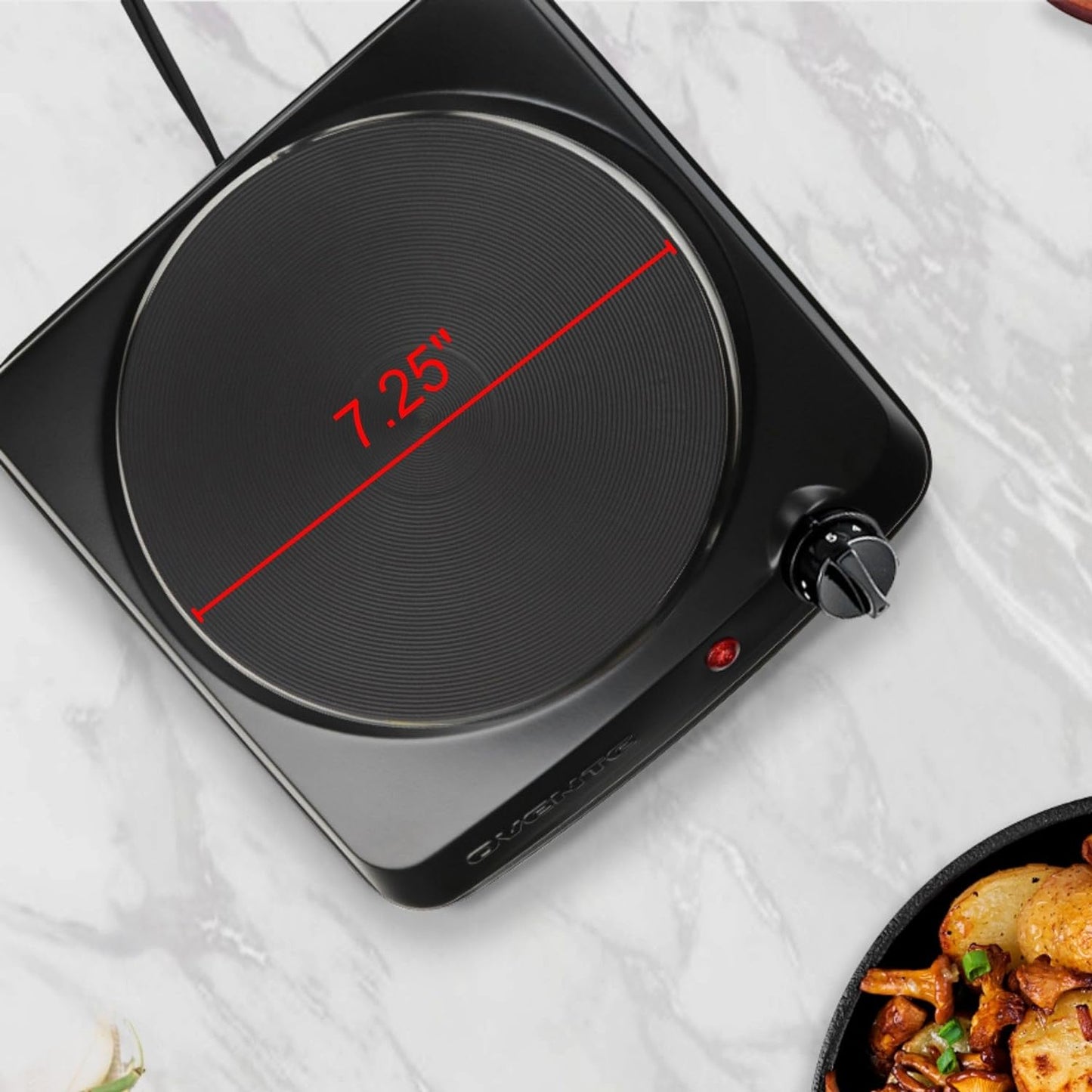 OVENTE Electric Countertop Double Burner, 1700W Cooktop with 7.25" and 6.10" Cast Iron Hot Plates, Temperature Control, Portable Cooking Stove and Easy to Clean Stainless Steel Base, Black BGS102B