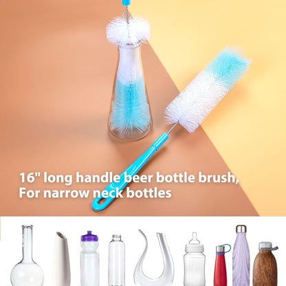 Holikme 8 Pack Bottle Brush Cleaning Set, Long Handle Bottle Cleaner for Washing Narrow Neck Beer Bottles Wine Decanter Narrow Cup Pipes Sinks Cup Cover, White