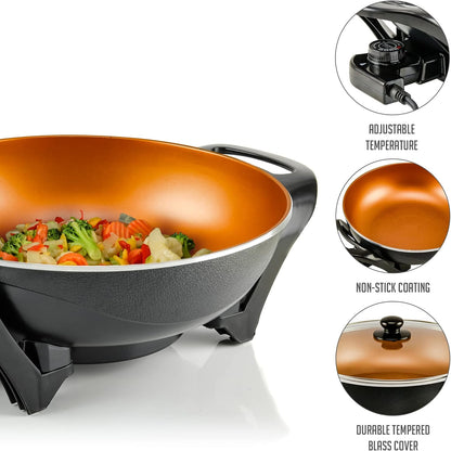 OVENTE 12 Inch Electric Skillet and Frying Pan with Nonstick Coating, 1400W Power, Adjustable Temperature Control, Tempered Glass Lid with Vent and Cool Touch Handles, Black SK11112B