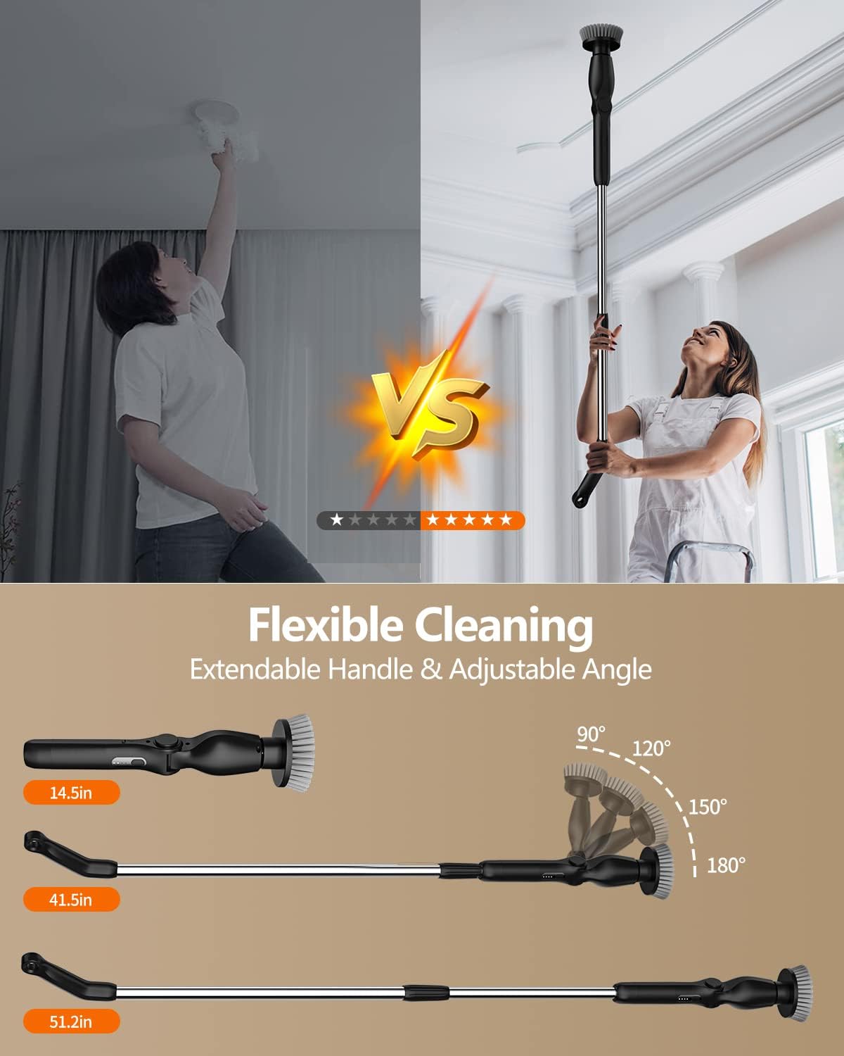 Leebein Electric Spin Scrubber, Cordless Cleaning Brush with 8 Replaceable Brush Heads, Tub and Floor Tile 360 Power Scrubber Dual Speed with Adjustable & Detachable Handle for Bathroom Kitchen Car